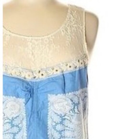 Vintage Free People Blue & White Lace Trim Embroidered Mini Shift Dress - Picture 4 of 16